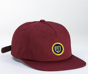 Pinch front cotton hat with leather strap and brass clasp - Maroon