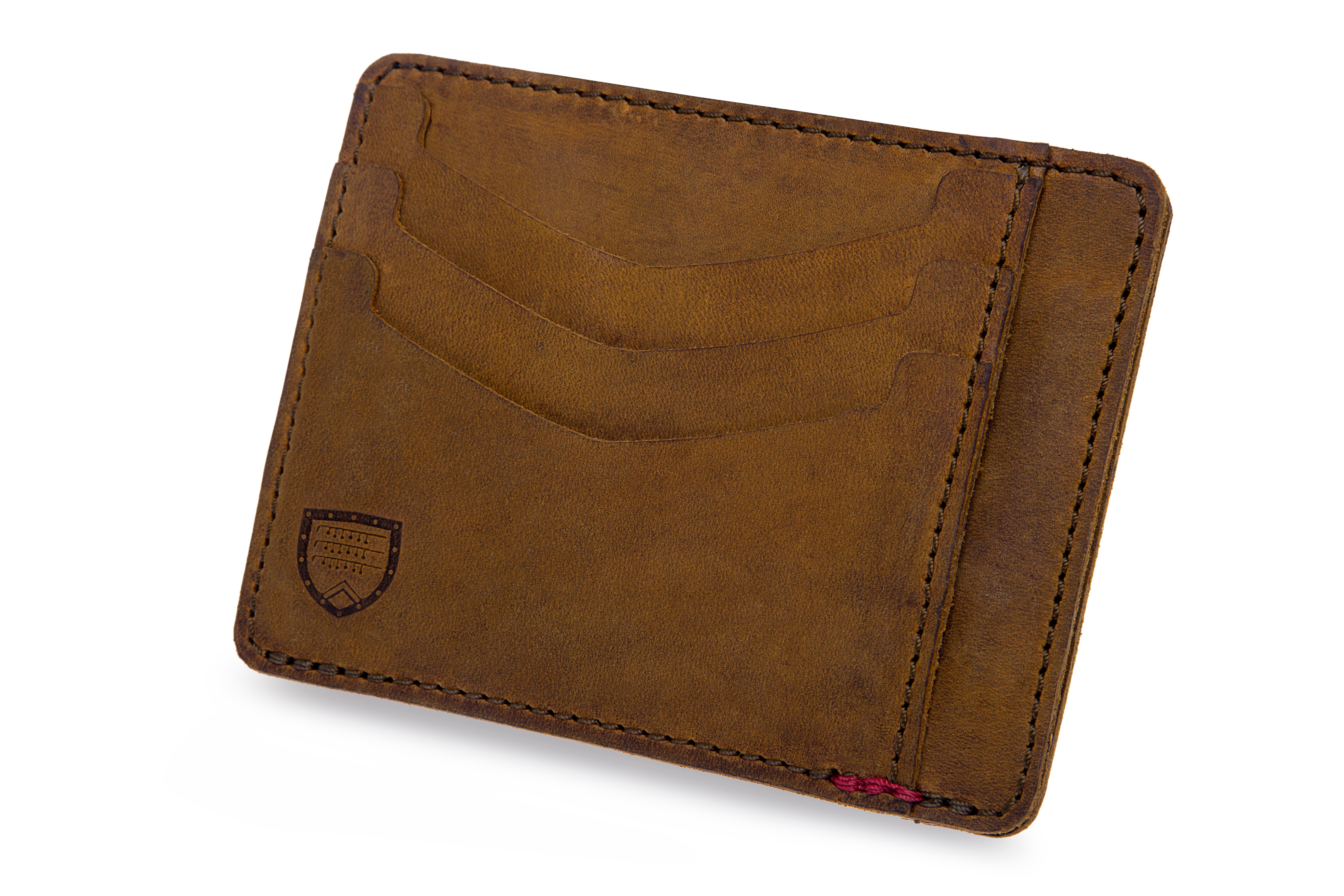 Brown front pocket card wallet with magnets